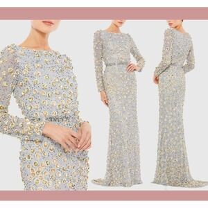 NWT $698 Mac Duggal [ 14 ]‎ 5437 Embellished Long Sleeve High Neck Gown #J2292